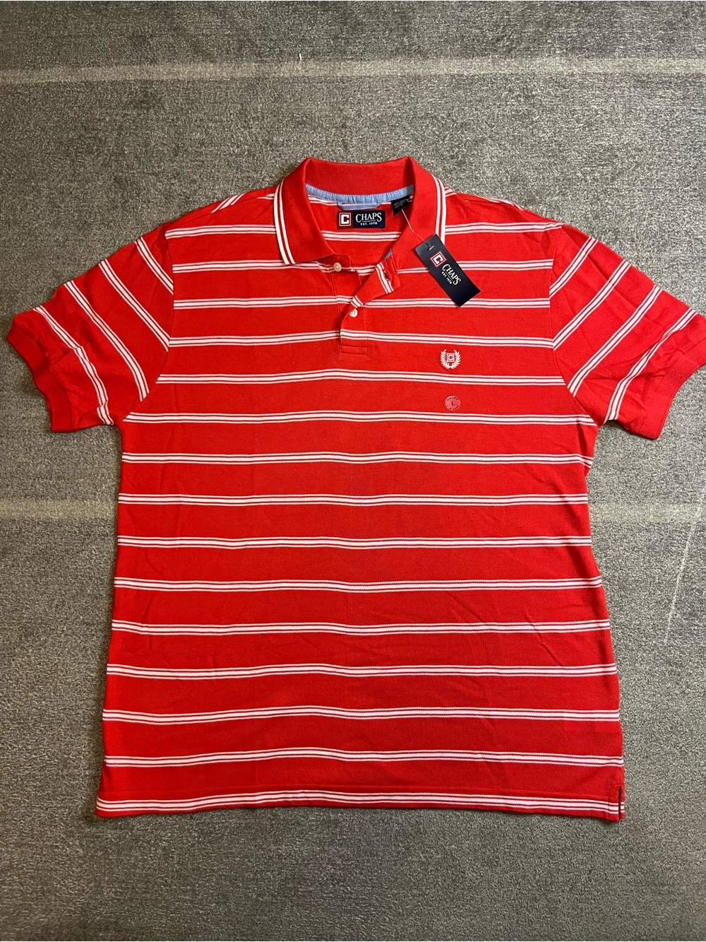 Chaps Red and White Striped Men's Polo NWT 100% cotton preppy golf new with tags
